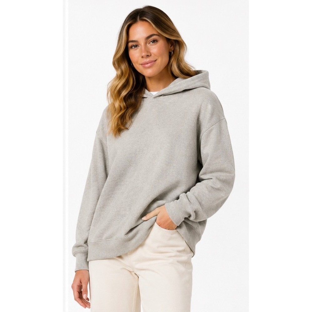 American Eagle Womens Heather Taupe Relaxed Fleece Hoodie Sweatshirt S Lounge